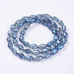 Honeyhandy Electroplate Glass Beads Strands, AB Color Plated, Faceted Teardrop, Steel Blue, 15x10mm, Hole: 1mm, 50pcs/strand, 27.1 inch