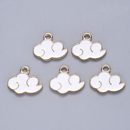 Honeyhandy Alloy Enamel Pendants, Cloud, Light Gold, White, 15x18x1.5mm, Hole: 2.5mm