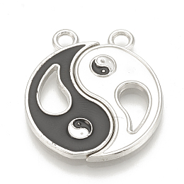 Honeyhandy Alloy Enamel Split Pendants, Cadmium Free & Lead Free, Gossip/Yin Yang, Platinum, White & Black, 27x15x2mm, Hole: 2.5mm