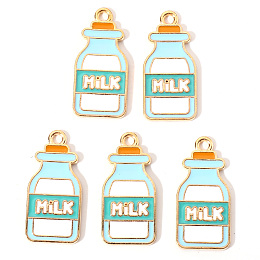 Honeyhandy Alloy Enamel Pendants, Bottle with Word Milk, Light Gold, Colorful, 27x13x1mm, Hole: 2mm