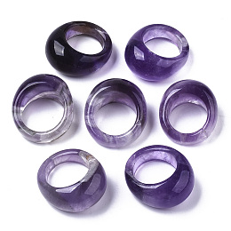 Honeyhandy Natural Amethyst Rings, Wide Band Rings, Size 7~10, Inner Diameter: 17~20mm