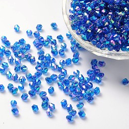Honeyhandy Bicone AB Color Plated Eco-Friendly Transparent Acrylic Beads, Blue, 4x4mm, Hole: 1mm, about 1660pcs/50g