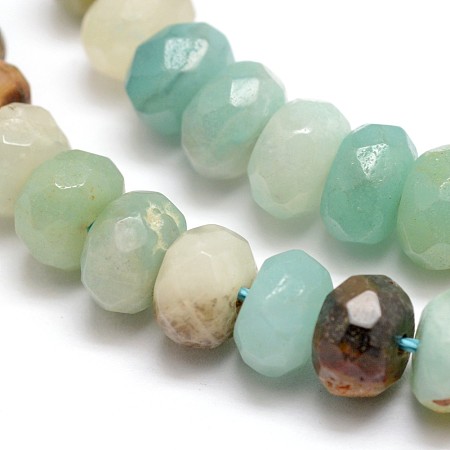 Arricraft Faceted Natural Amazonite Rondelle Beads Strands, 8x5~6mm, Hole: 1mm, about 64~76pcs/strand, 14.5 inches