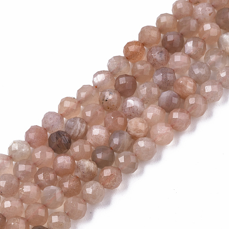 Arricraft Natural Sunstone Beads Strands, Round, Faceted(64 Facets), 4mm, Hole: 0.6mm, about 96pcs/strand, 15.08 inches(38.3cm)