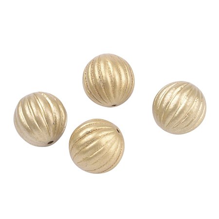 NBEADS 500g Spray Painted Acrylic Beads, Matte Style, Round, Corrugated Beads, Gold, 16~16.5mm, Hole: 2mm; about 200pcs/500g