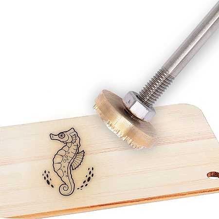 OLYCRAFT Wood Leather Cake Branding Iron 1.2 Inch Branding Iron Stamp Custom Logo BBQ Heat Bakery Stamp with Brass Head Wood Handle for Woodworking Baking Handcrafted Design - Seahorse