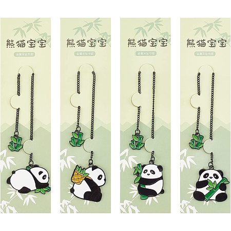 OLYCRAFT 4 Styles Metal Bookmark with Enamel Panda Pendant Bookmark Reading Book Lovers Gift Office School Stationery Supplies for Readers Best Friend Teacher Men and Girls