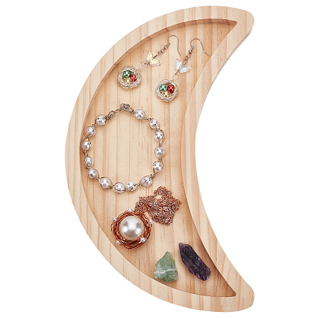 GORGECRAFT Wooden Crystal Ornament Display Tray, Crescent Moon, for Home Decoration, Moccasin, 240x145x16.5mm, Inner Diameter: 210x78mm