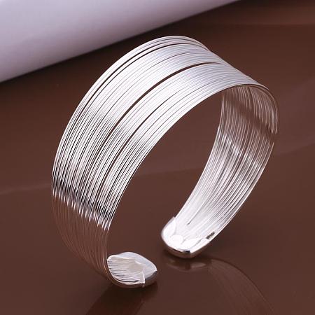 Honeyhandy Classic Brass Cuff Bangles For Women, Silver Color Plated, 65mm