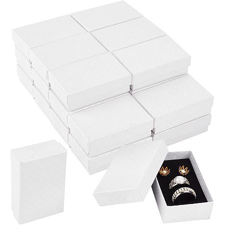 BENECREAT 24 Pack Diamond Pattern Cardboard Jewelry Boxes 3x2x1inch White Earring Necklace Kraft Gift Boxes with Velvet Sponge for Anniversaries, Weddings, Birthdays
