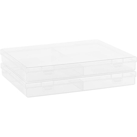 BENECREAT 2 Packs 8.3x7.2x1 Inch Clear Storage Box 2-Compartment Bait Hooks Tool Accessory Storage Container for Jewelry Findings, Cards, and DIY Crafts
