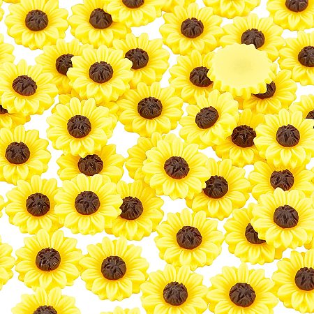 Pandahall Elite 200pcs Daisy Cabochons, 15mm Girasoles Daisy Flowers Resin Flatback Cabochon Floral Sunflower Cabochons Slime for Spring Summer Jewelry Making Craft DIY Hairpin Headwear Scrapbooking