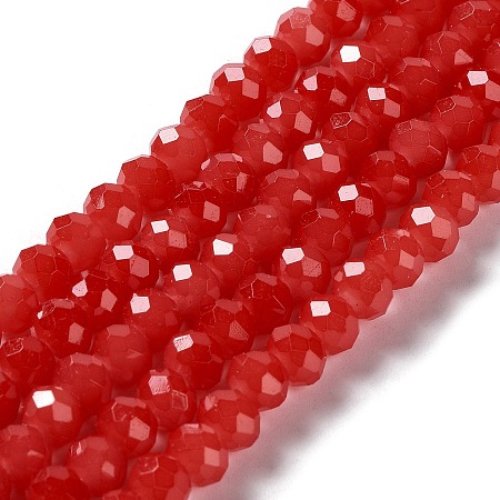 Baking Painted Imitation Jade Glass Bead Strands, Faceted Rondelle, FireBrick, 6x5mm, Hole: 1.2mm, about 85pcs/strand, 16.73''(42.5cm)