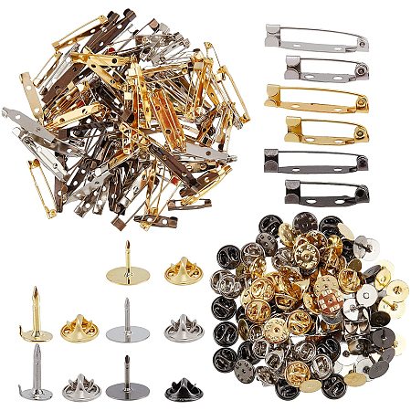 Arricraft 280 Pcs Metal Locking Pin Backs, Button Nut & Head Barb Pins & Brooch Findings for Name Tags, Jewelry Making, DIY Crafts Accessories
