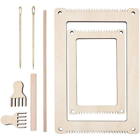 NBEADS 2 Sets DIY Wooden Knitting Loom Kits, with Wooden Frame & Needle & Fork & Stick, Handmade Knitting Machine for Beginners Kids Weaving Set