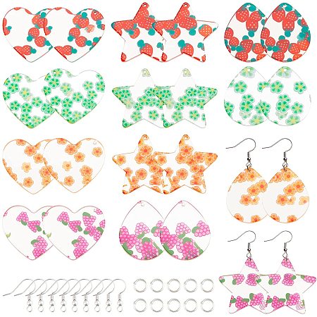 NBEADS 12 Pairs Dangle Earring Making Kits, 12 Style Teardrop Heart Star Resin Pendants Making Kits with Earring Hooks and Jump Rings for DIY Earring Makings