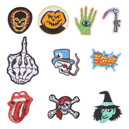 PandaHall Elite 10 pcs 10 Shapes Cloth Iron On/Sewing on Patches Horror Theme Embroidered Patches for Hat Jackets Backpacks Jeans Clothes Shoes