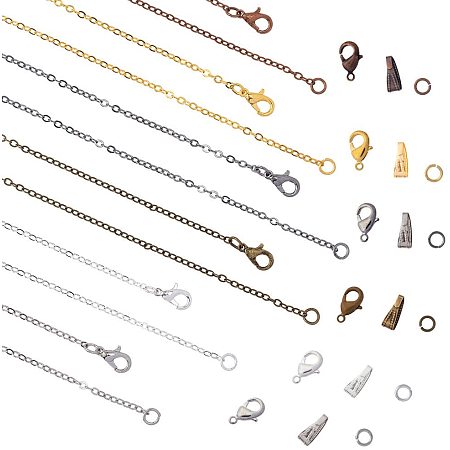 PandaHall Elite 30 Pack 6 Color Brass Necklace Chains in Bulk Cable Chain with 60pcs Pinch Clasp Bails, 300pcs Jump Rings, 60pcs Lobster Claw Clasps for Jewelry Making
