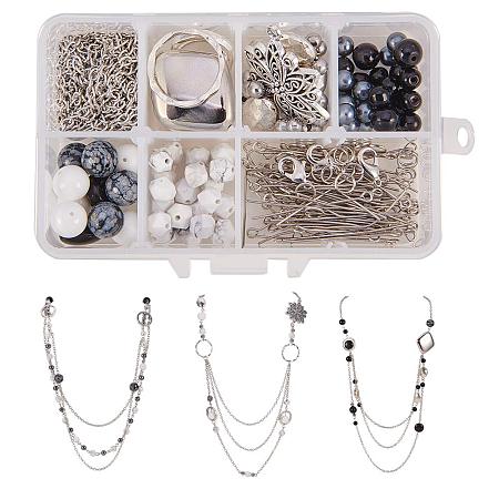 SUNNYCLUE 1 Box DIY 3 Strand Multi Layer Jewelry Making Kit 3 Layer Long Beaded Link Chain Sweater Necklace Making Starter Kit for Beginners