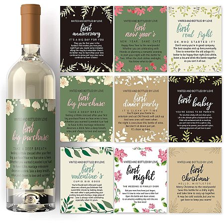 Arricraft 18 Sheets 9 Style Wedding Theme Paper Adhesive Sticker Wine Bottle Label Sticker Wine Decal Marriage Labels Supplies for Wedding Party Anniversary Decoration 3.93x4.92in