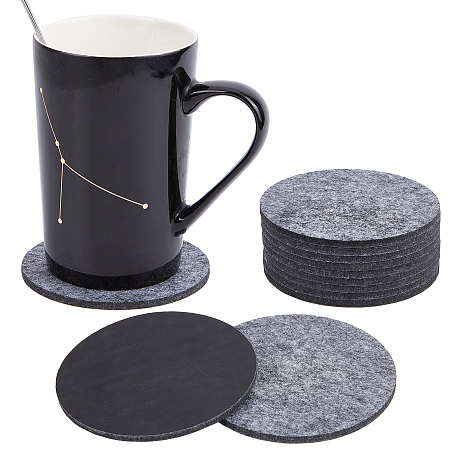 BENECREAT 10PCS 10cm Diameter Round Felt Coaster 4mm Thick Gray Self-adhesive Absorbent Felt Cup Mat for Drinks Wooden Table, Housewarming Gifts
