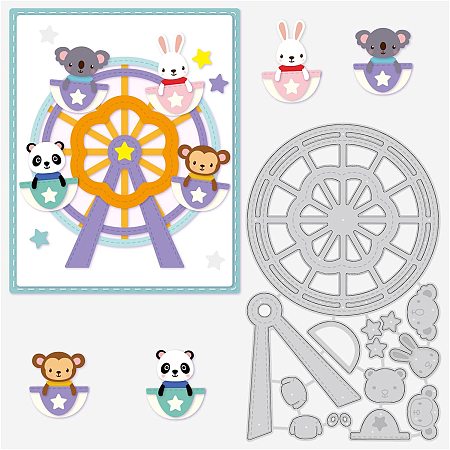 BENECREAT 5.7x3.5inch Ferris Wheel Metal Cutting Dies, Animal Monkey Panda Koala Rabbit Die Cuts Embossing Stencil for Card Making Scrapbooking Paper Craft(0.8mm Thick)