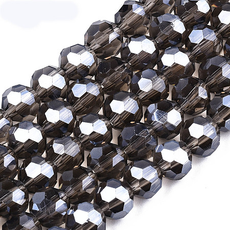 Honeyhandy Electroplate Glass Bead Strands, Pearl Luster Plated, Faceted, Round, Gray, 8x7mm, Hole: 1mm, 72pcs/strand, 21.2 inch