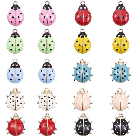 PH PandaHall 20pcs 2 Sizes Ladybug Enamel Charms Ladybird Pendants Flying Insect Animal Charms for DIY Necklace Bracelet Earrings