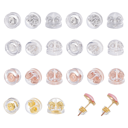 CHGCRAFT 80Pcs 4 Colors Silicone Earring Backs Brass Earring Backs Rubber Soft Comfortable Hypoallergenic Replacements for Studs Droopy Hoops Ears, 5x5x4mm