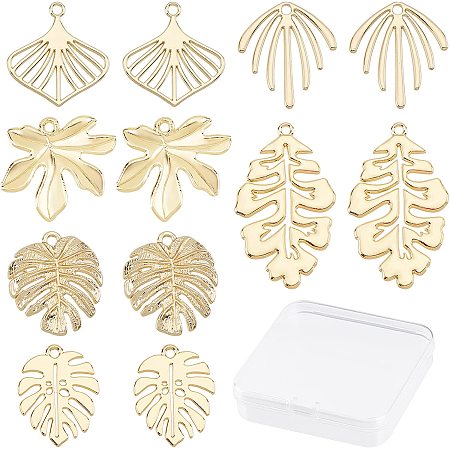 SUNNYCLUE 1 Box 36Pcs 6 Style Hollow Leaf Charm Palm Leaves Maple Monstera Double Sided Leaf Charms for Jewelry Making Charm Tropical Jungle Theme Plant Earring Findings Necklace Adult Women Craft
