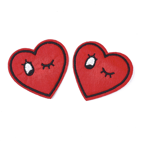 Honeyhandy Computerized Embroidery Cloth Iron On Patches, Costume Accessories, Appliques, Heart, Red, 52x55x1.5mm