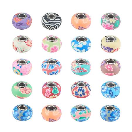 ARRICRAFT 100 Pcs Polymer Clay Flower European Beads Platinum Color Brass Core Round Beads for Jewelry Making