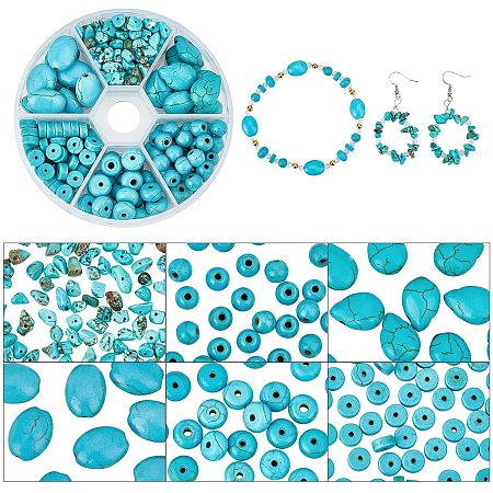 arricraft About 250 Pcs 6 Styles Turquoise Beads, Oval Round Disc Rondelle Chhip Teardrop Heishi Beads Irregular Loose Stone Beads for Bracelet Necklace Jewelry Making ( Hole: 1mm )