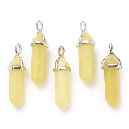 Honeyhandy Natural Peridot Pendants, with Platinum Tone Brass Findings, Bullet, 39.5x12x11.5mm, Hole: 4.5x2.8mm