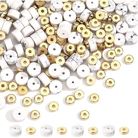 NBEADS About 219 Pcs Heishi Beads Kits, Natural Synthetic Howlite Gemstone Beads Flat Round Loose Beads Heishi Disc Beads with Brass Spacer Beads for Bracelet Necklace Earrings Jewelry Making
