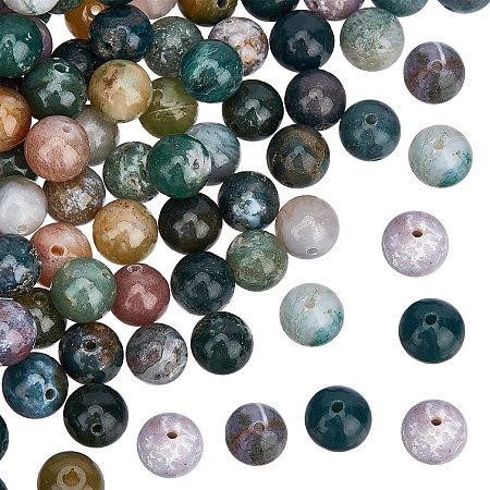 OLYCRAFT 96Pcs Indian Agate Gemstone Beads 8mm Natural Agate Beads Round Gemstone Beads Strands for Jewelry Craft Making - Undyed