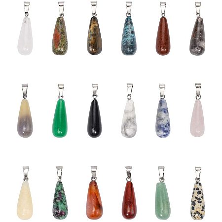 Arricraft 18 pcs Teardrop Shape Natural/Synthetic Gemstone Pendants with Stainless Steel Snap On Bails for Necklace Jewelry DIY Craft Making, Mixed Colors
