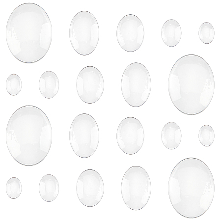 PandaHall Elite 5 Sizes Oval Cabochons, 100pcs Clear Glass Tiles Flatback Round Cabochons Dome Cameo Beads Crystal Embellishments for Photo Pendant Earring Necklace Jewellery Making, 14/18/25/30/40mm