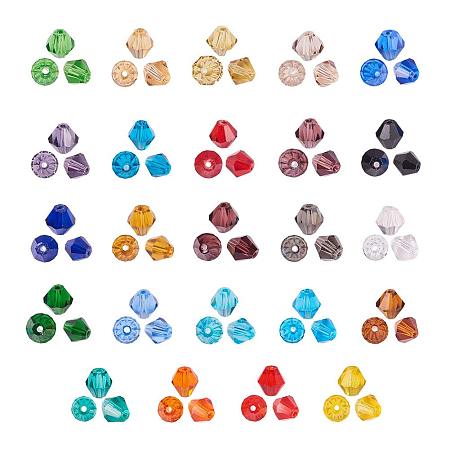 PandaHall Elite 240pcs 24 Colors Bicone Shape Transparent Glass Beads, Faceted Craft Beads for Earring Necklace Bracelet Jewelry Making