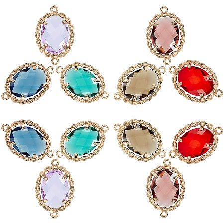 SUNNYCLUE 1 Box 6 Colors Transparent Glass Links Connectors Oval Crystal Rhinestone Pendants Alloy Faceted Charm with Double Loop Jewellery Findings for Women DIY Earring Necklace Bracelet Making