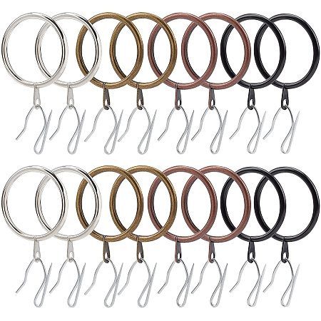 AHANDMAKER Iron Window Curtain Circle with Window Curtain Hooks, 40 Pcs Metal Decorative Drapery Curtain Ring Vintage Iron Window Curtain Circle & Mixed Color Rings Curtain Clips