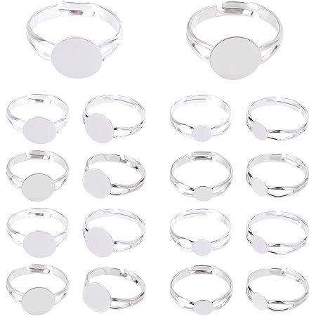 PandaHall Elite Adjustable Ring Blanks, 40pcs Brass Ring Bezel 6mm 8mm Blank Ring Base Round Finger Ring Trays Components Settings Bezel Tray for Ring Making