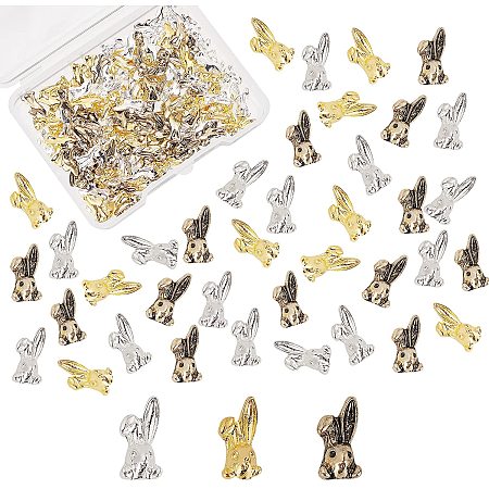 OLYCRAFT 120pcs Rabbit Alloy Cabochons 3 Colors Resin Fillers Animal Theme Alloy Epoxy Resin Cabochons Resin Filling Charms Accessories for Resin Jewelry Making Nail Art - Golden & Silver & Antique Golden