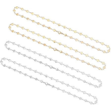 UNICRAFTALE 8pcs 2 Colors 44.5-45.5cm Stainless Steel Chain Necklaces with Lobster Claw Clasps Heart with Love Shape Linking Chains Mixed Color Chains for DIY Jewelry Making