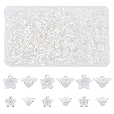 SUPERFINDINGS 600Pcs 2 Style Flower ABS Plastic Imitation Pearl Bead Caps, 5-Petal, Creamy White, 8.5~13.5x9~13.5x5~7mm, Hole: 1.2mm, 300pcs/style