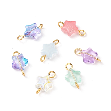 Honeyhandy Star Glass Golden Tone Iron Connector Charms, Mixed Color, 15x8.5x4mm, Hole: 1.8mm