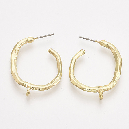 Honeyhandy Alloy Stud Earring Findings, Half Hoop Earrings, with Steel Pins and Loop, Light Gold, 28~29x22.5mm, Hole: 1.6mm, Pin: 0.7mm