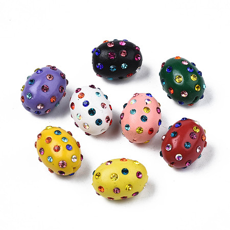 Polymer Clay Rhinestone Beads, Pave Disco Ball Beads, Oval, Mixed Color, PP15(2.1~2.2mm), 16.5~18x13~14mm, Hole: 1mm