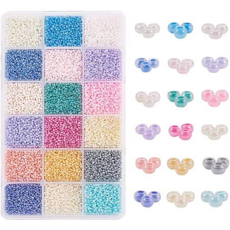 PandaHall Elite 12/0 Glass Seed Beads, 36000 pcs 18 Colors 2mm Round Pony Bead Mini Spacer Beads Waist Beads for Earring Bracelet Pendants Anklet Necklace Choker Waist Chain Jewelry DIY Craft Making