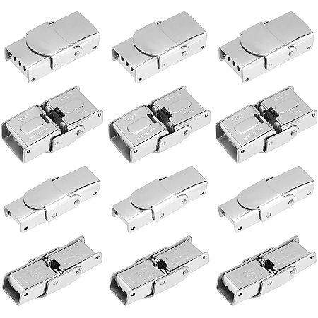 DICOSMETIC 12pcs 2 Sizes 25mm 304 Stainless Steel Watch Band Clasps Rectangle Locking Clasps Replacement Watch Buckle for Watch Accessories Making,Hole:3x7mm/4x10mm